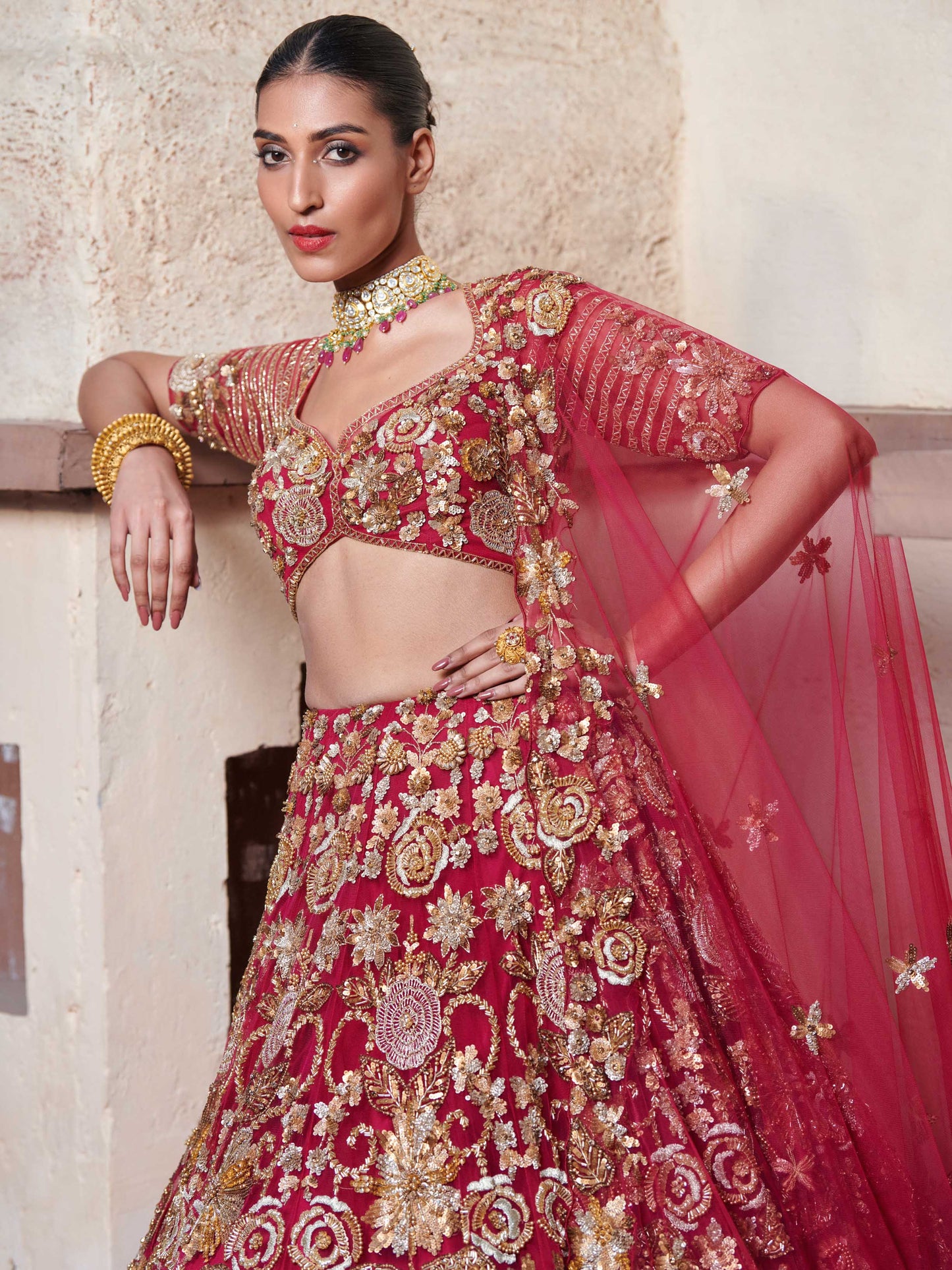 MAGENTA AND GOLD ZARIN BRIDAL LEHENGA SET
