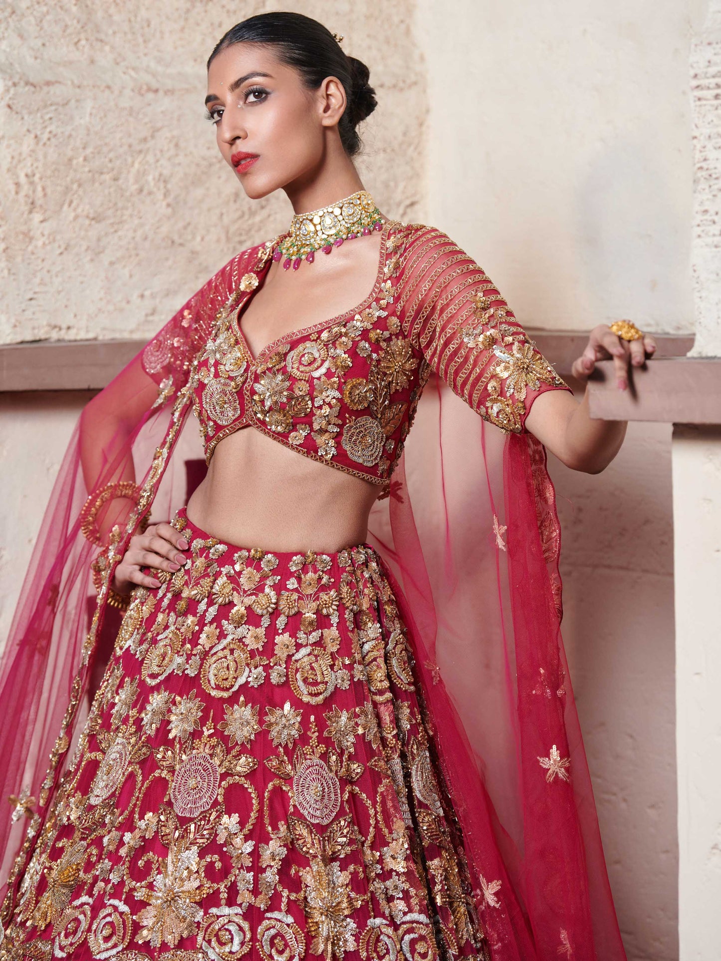 MAGENTA AND GOLD ZARIN BRIDAL LEHENGA SET
