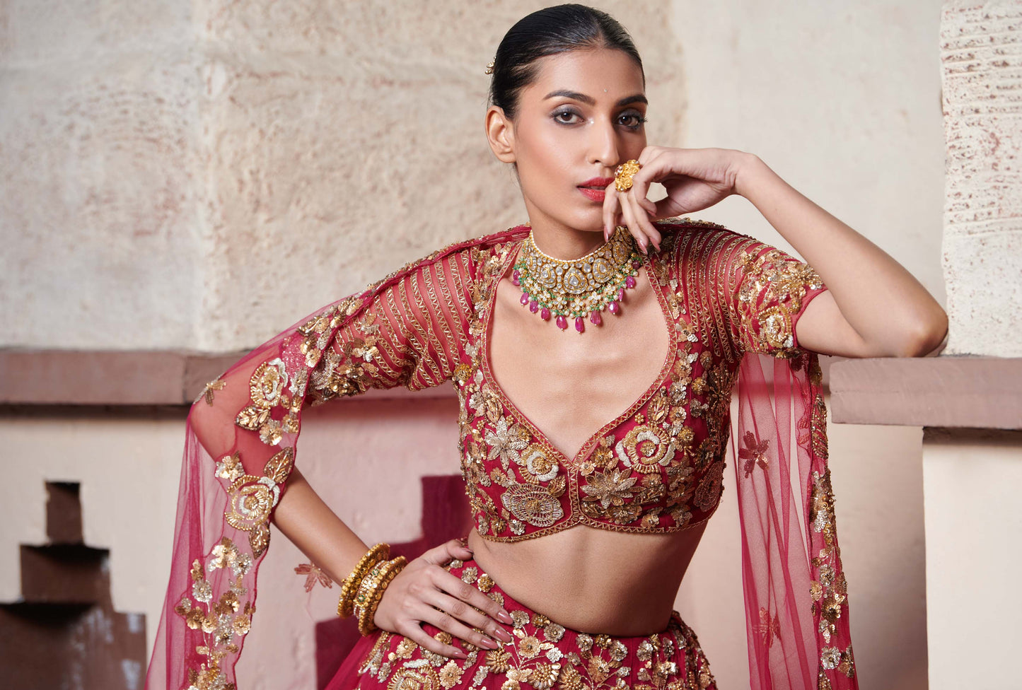 MAGENTA AND GOLD ZARIN BRIDAL LEHENGA SET