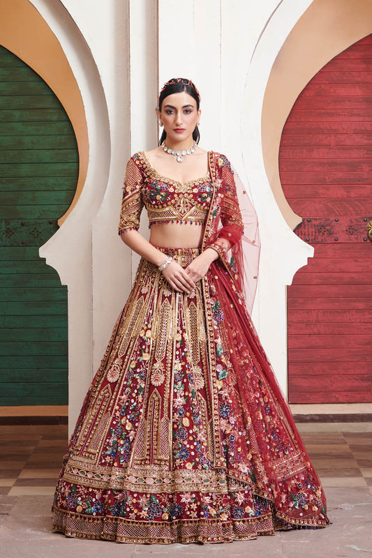 DEEP RED DILARA BRIDAL LEHENGA SET