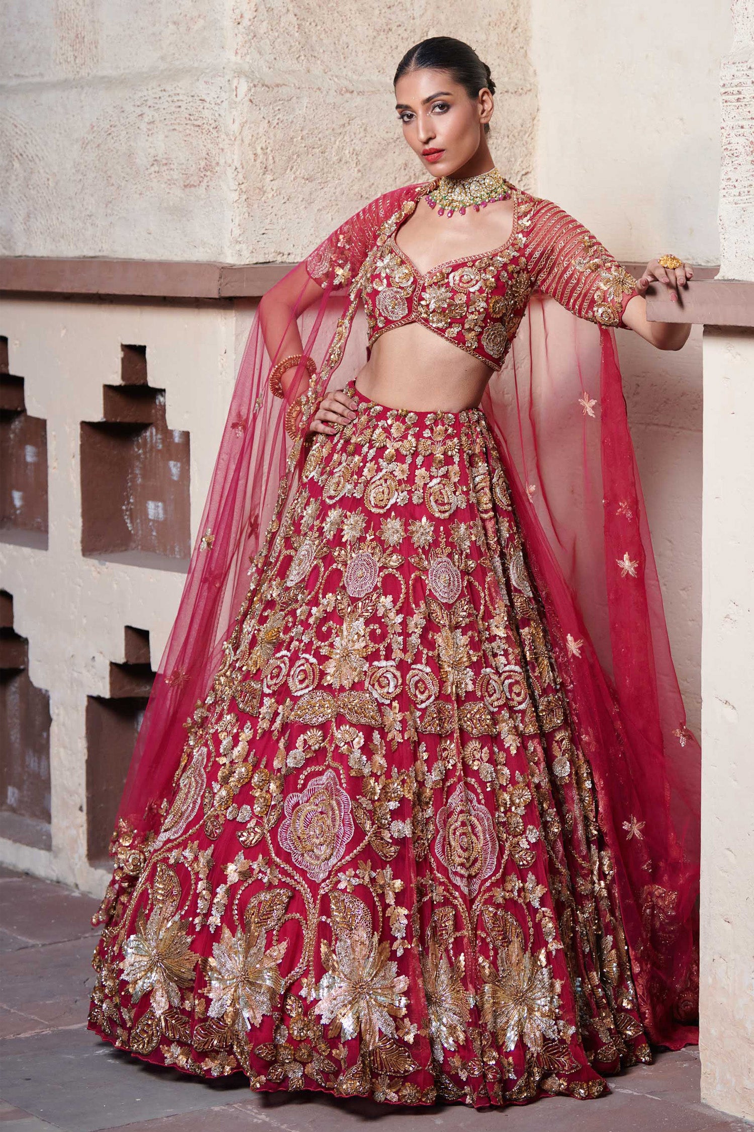MAGENTA AND GOLD ZARIN BRIDAL LEHENGA SET