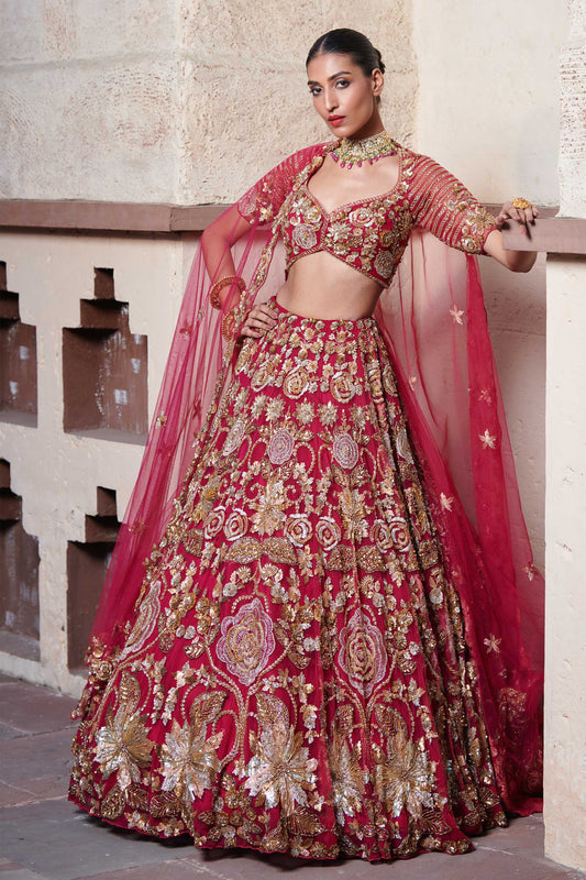 MAGENTA AND GOLD ZARIN BRIDAL LEHENGA SET