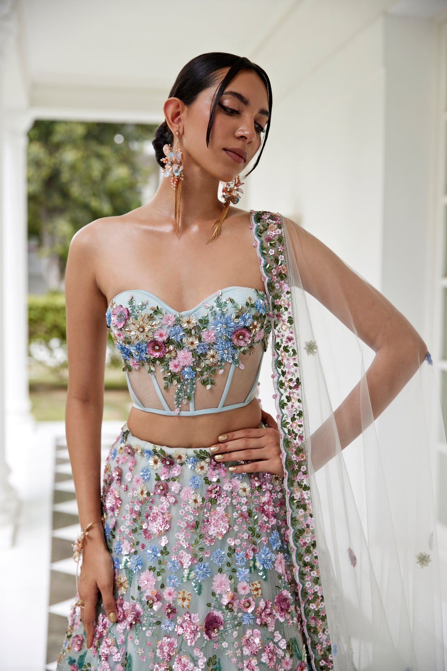 SEAFOAM GREEN LEHANGA CORSET DUPATTA