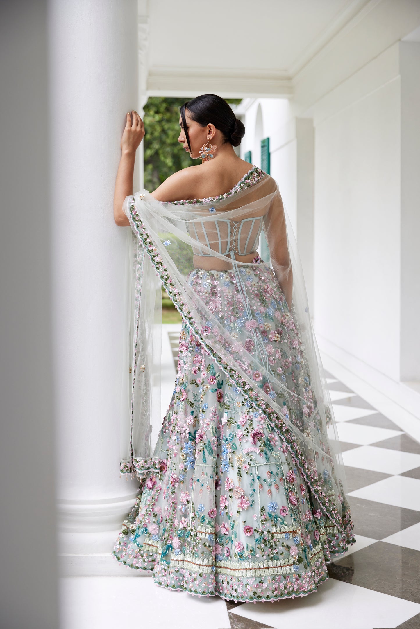 SEAFOAM GREEN LEHANGA CORSET DUPATTA