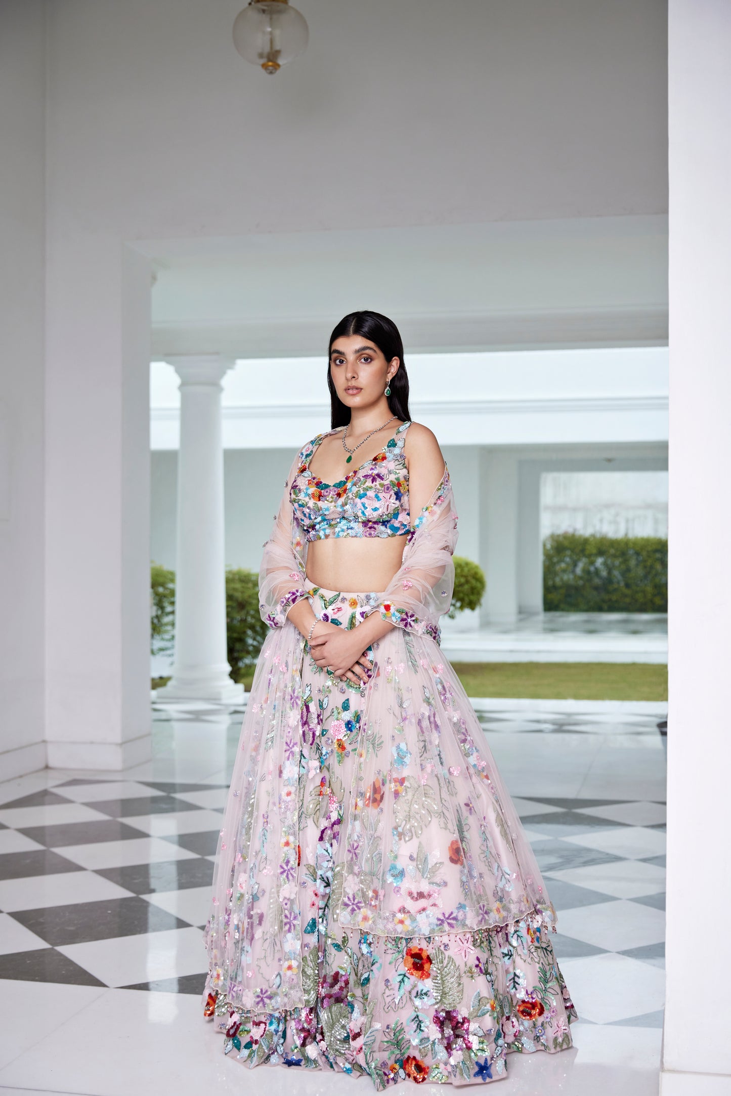 SOFT PINK MULTI COLOUR LEHENGA BLOUSE DUPATTA