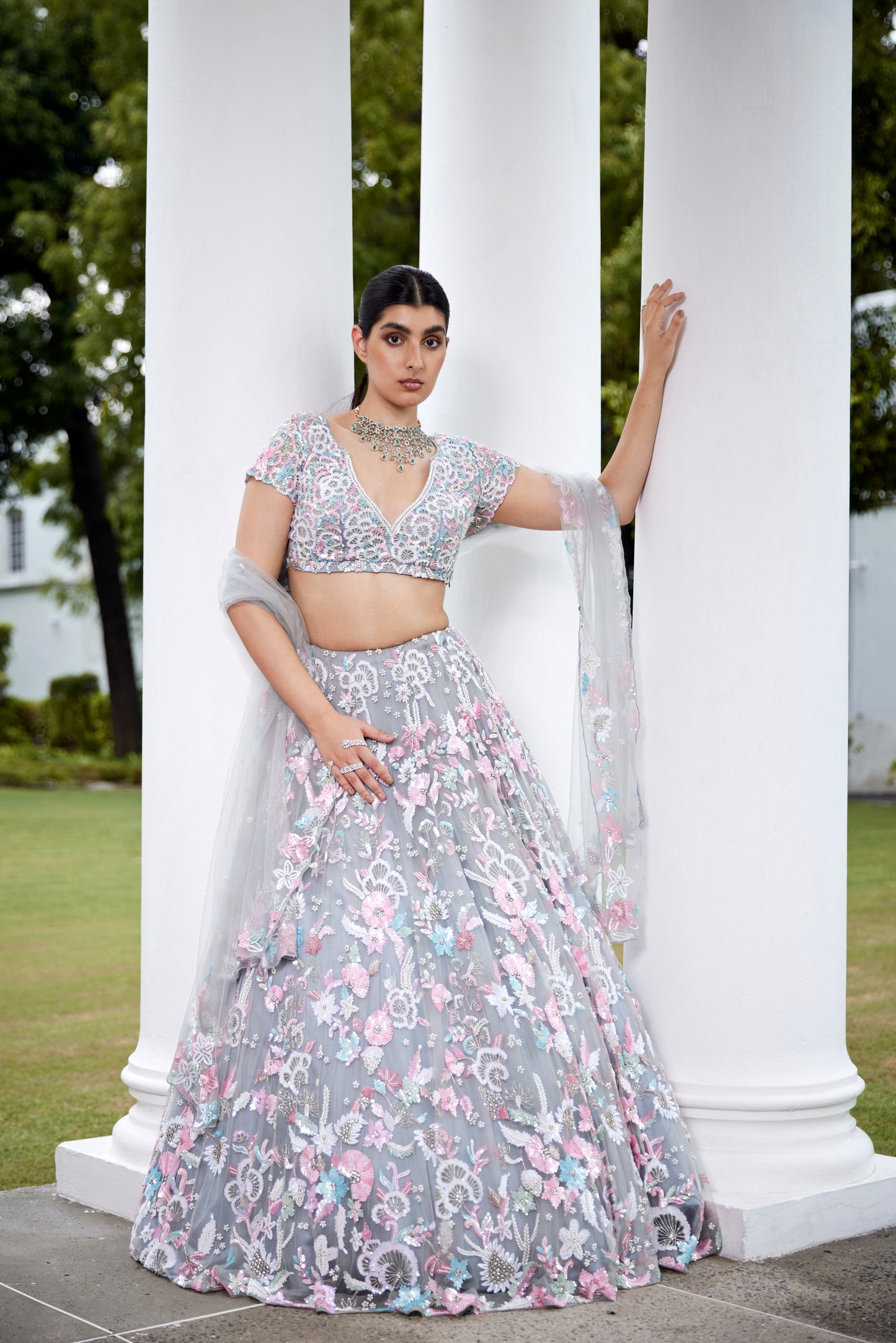 GREY LEHANGA BLOUSE DUPATTA