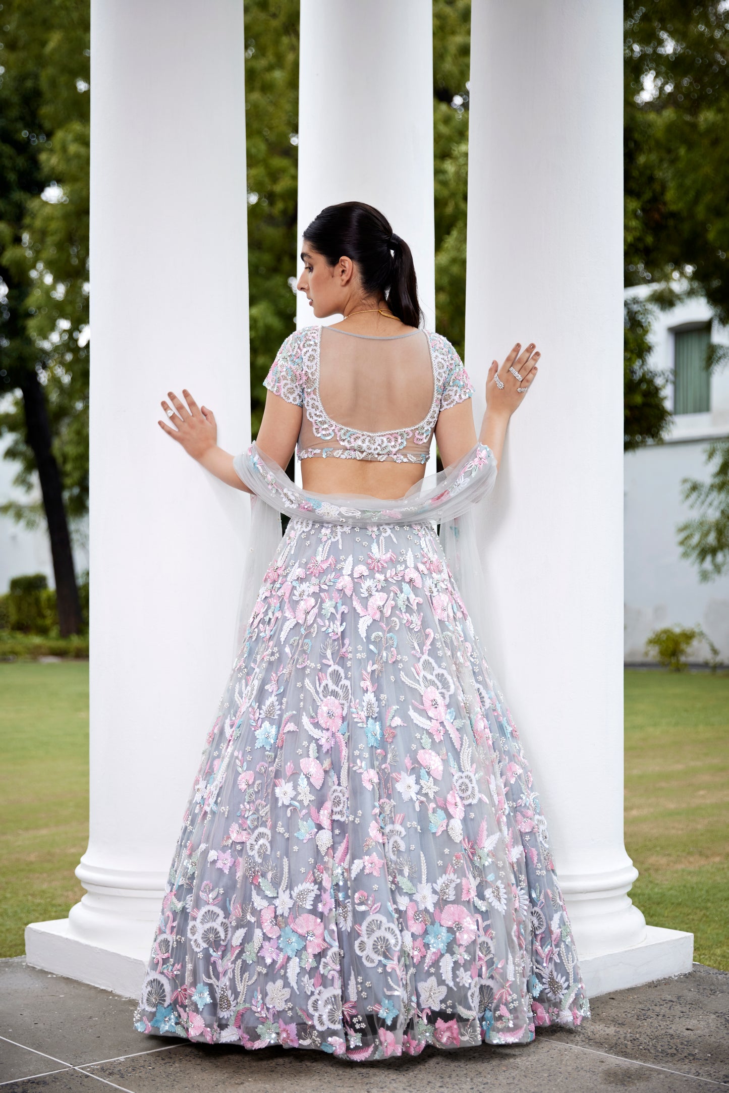 GREY LEHANGA BLOUSE DUPATTA