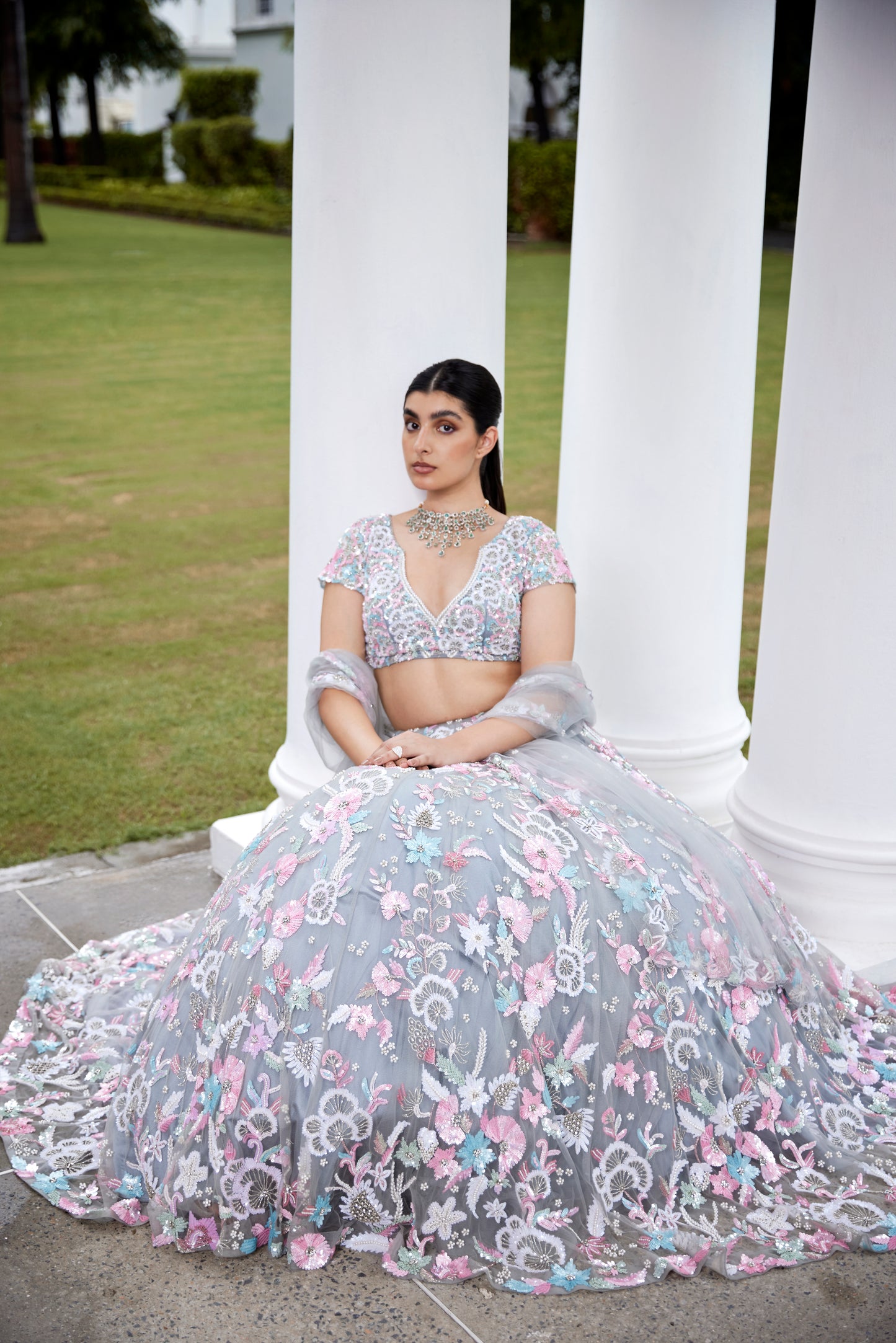 GREY LEHANGA BLOUSE DUPATTA