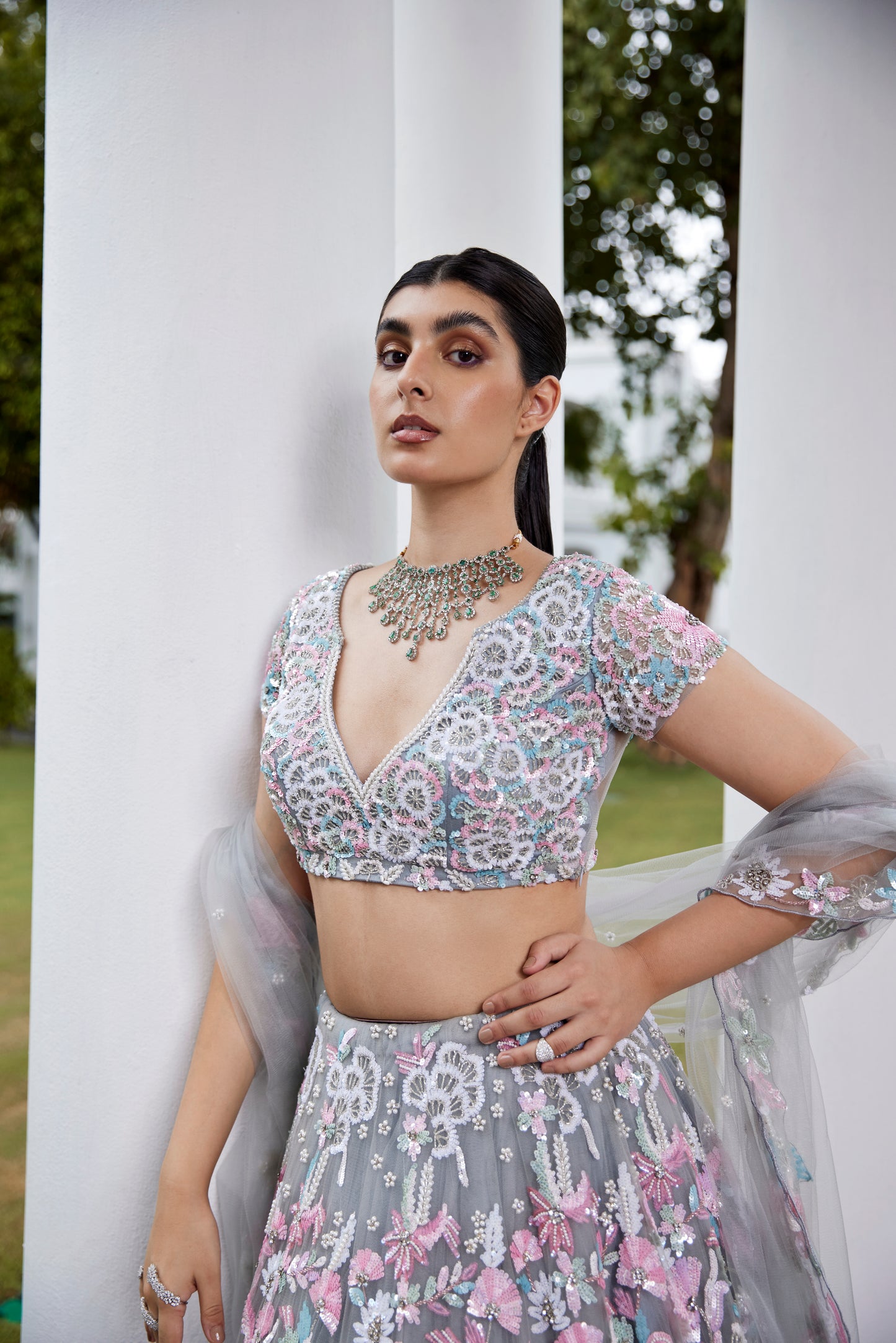 GREY LEHANGA BLOUSE DUPATTA