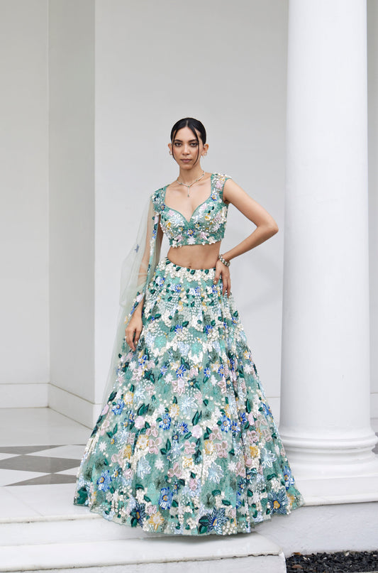 SEA GREEN LEHANGA BLOUSE DUPATTA