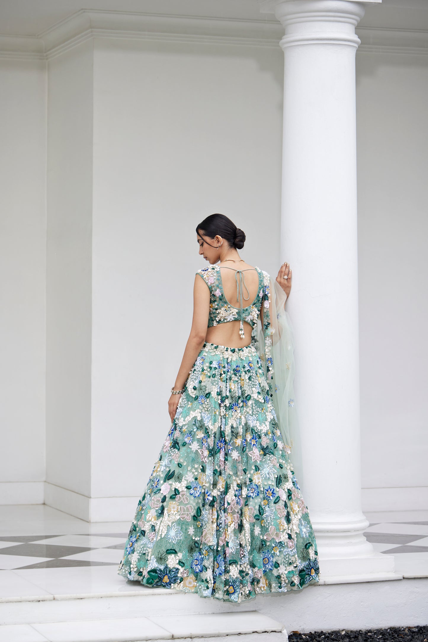 SEA GREEN LEHANGA BLOUSE DUPATTA