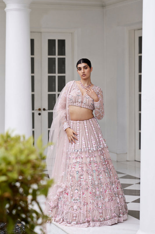 PINK FLORAL LEHANGA BLOUSE DUPATTA
