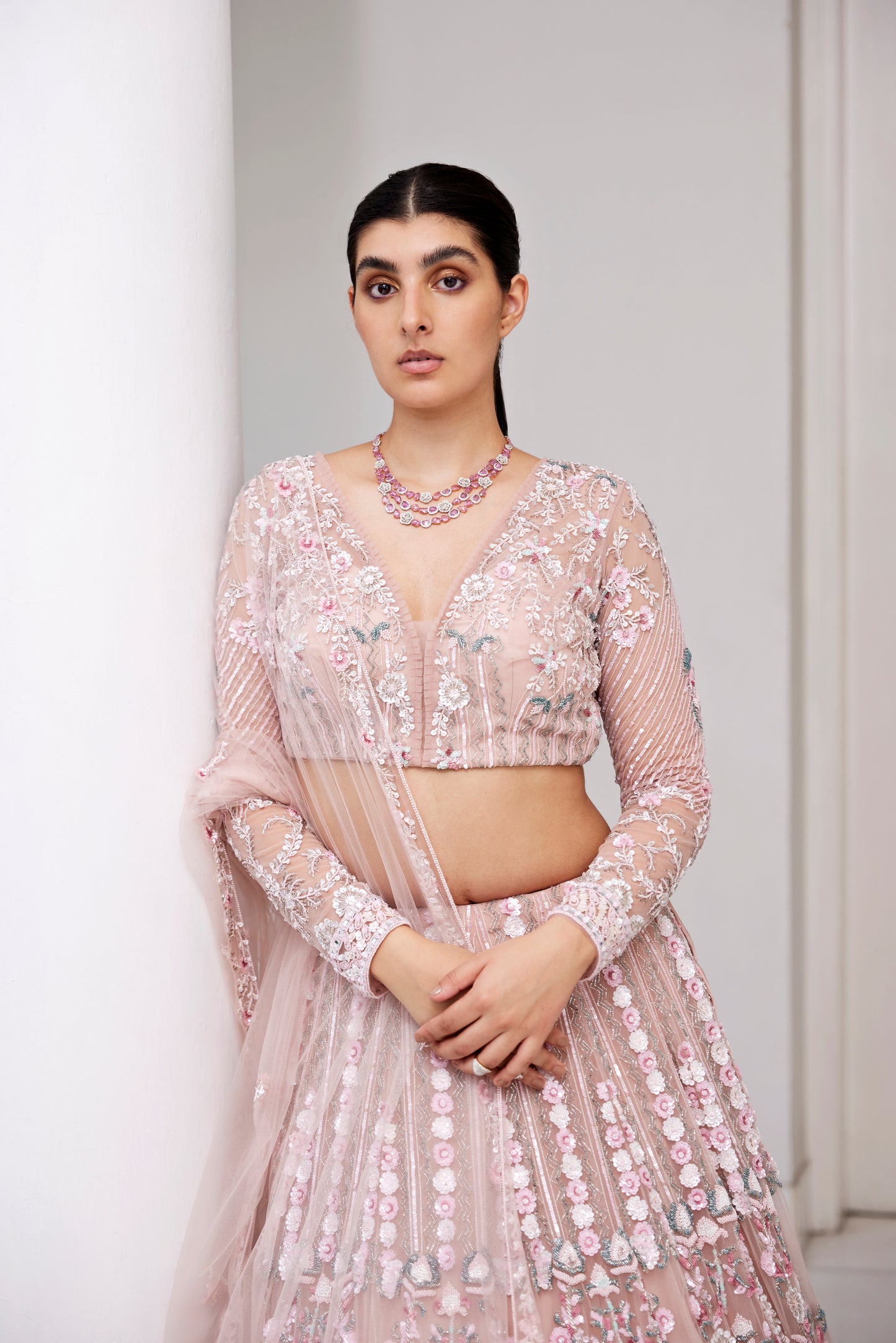 PINK FLORAL LEHANGA BLOUSE DUPATTA