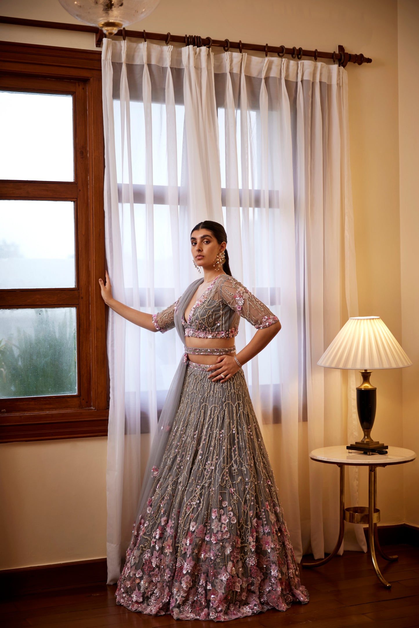 GREY PINK LEHANGA BLOUSE DUPATTA