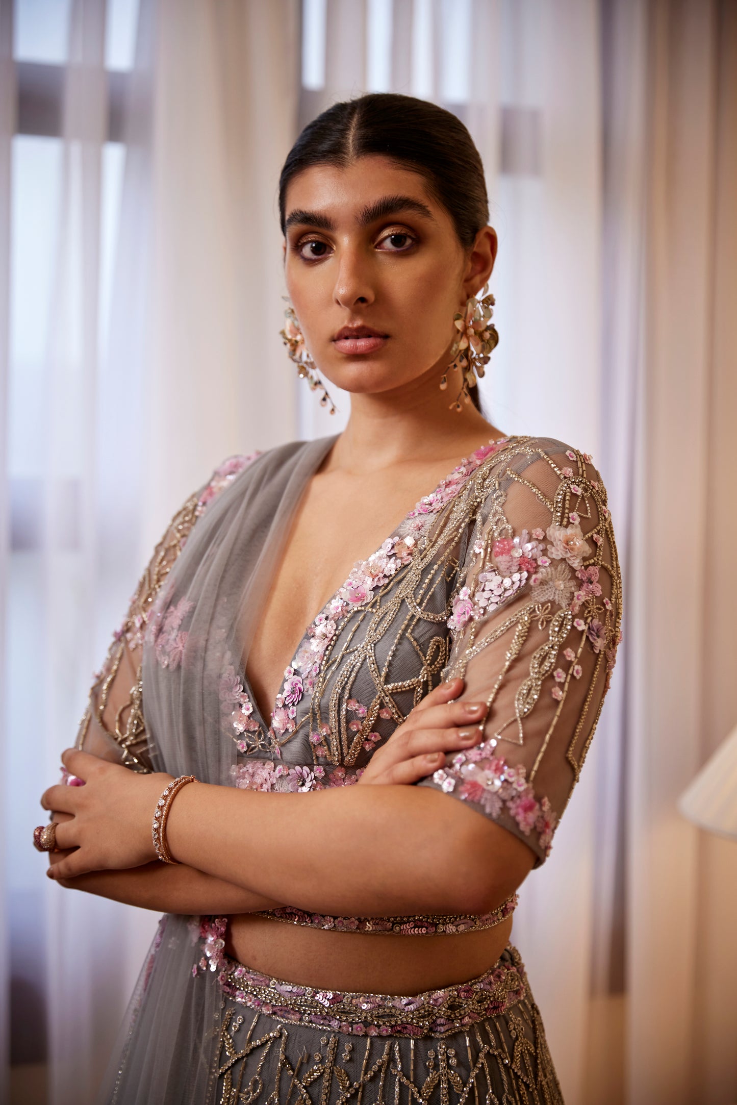 GREY PINK LEHANGA BLOUSE DUPATTA