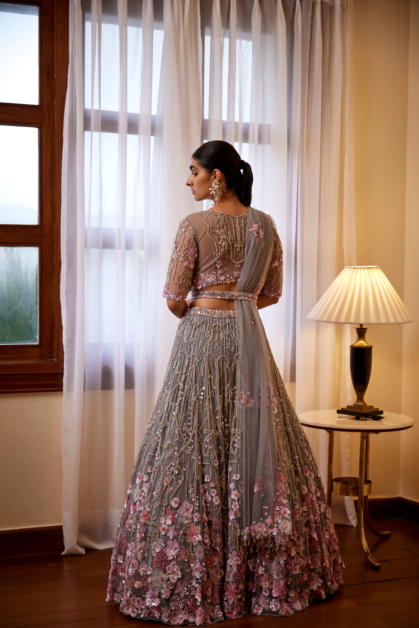 GREY PINK LEHANGA BLOUSE DUPATTA