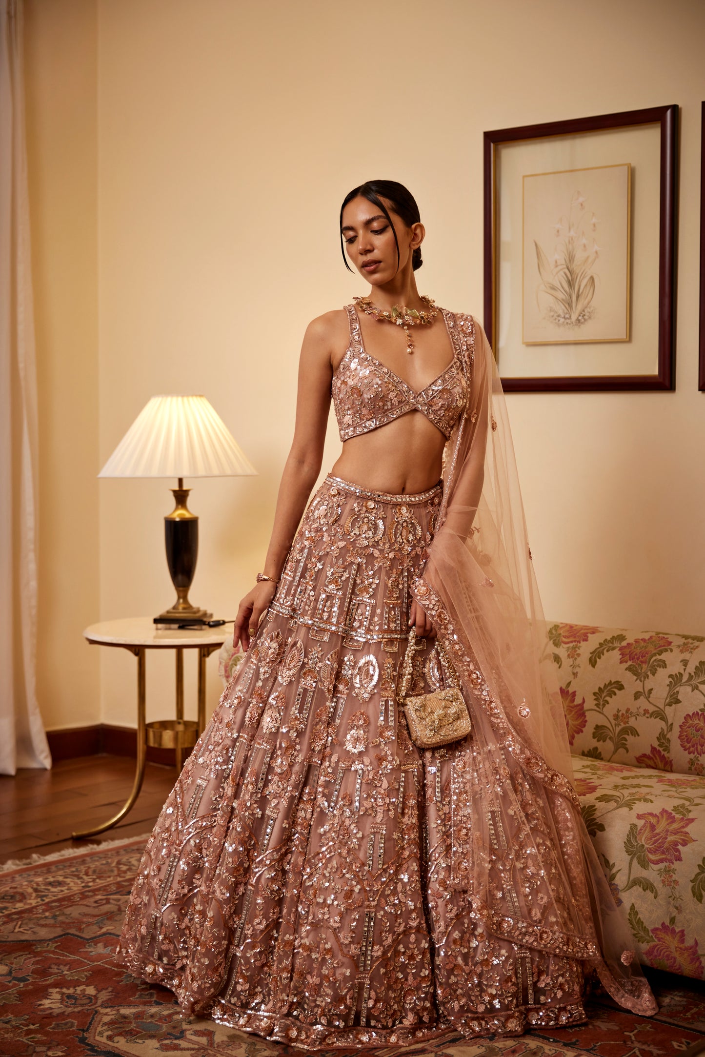 PEACH LEHANGA BLOUSE DUPATTA