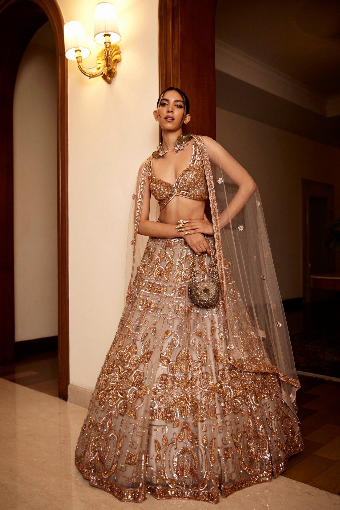 GREY GOLD LEHANGA BLOUSE DUPATTA