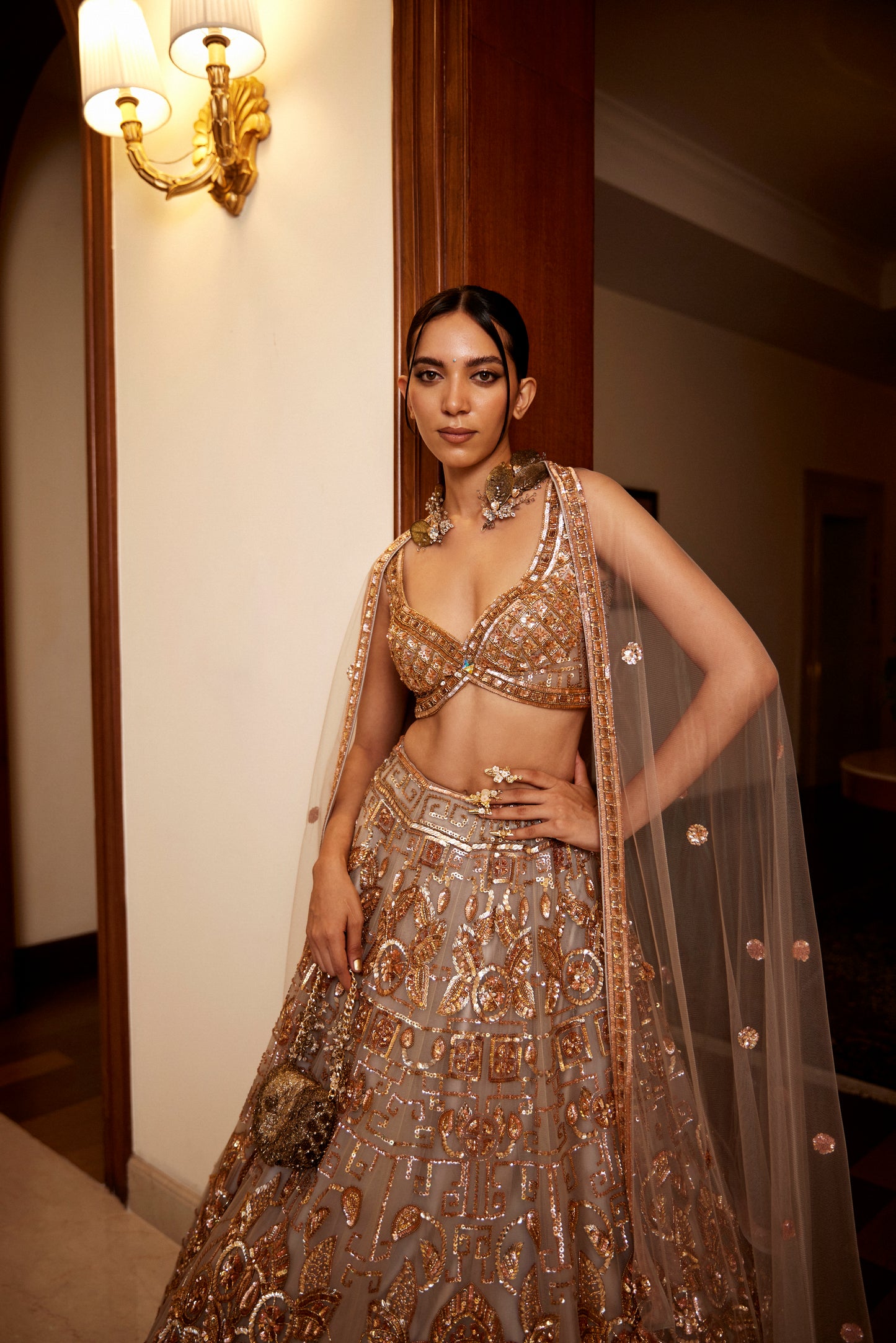 GREY GOLD LEHANGA BLOUSE DUPATTA