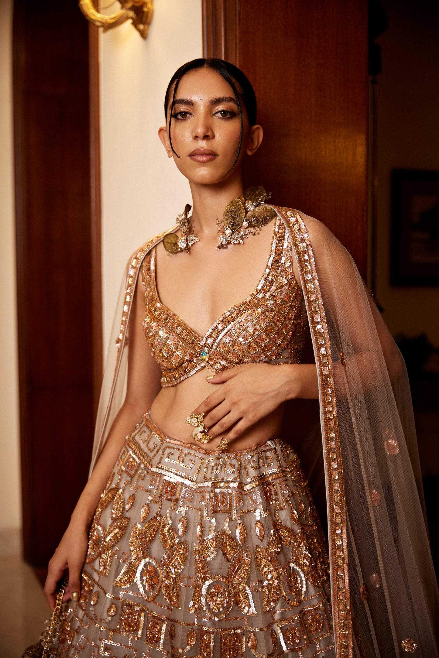 GREY GOLD LEHANGA BLOUSE DUPATTA