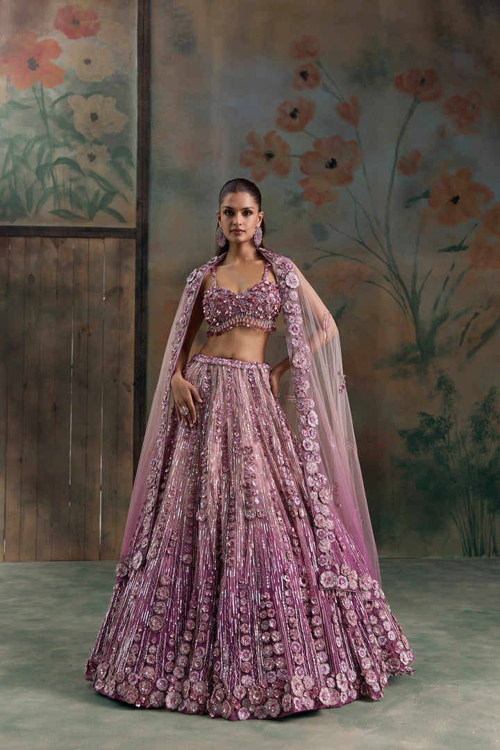 MAUVE PINK OMBRE ORELIA LEHENGA SET