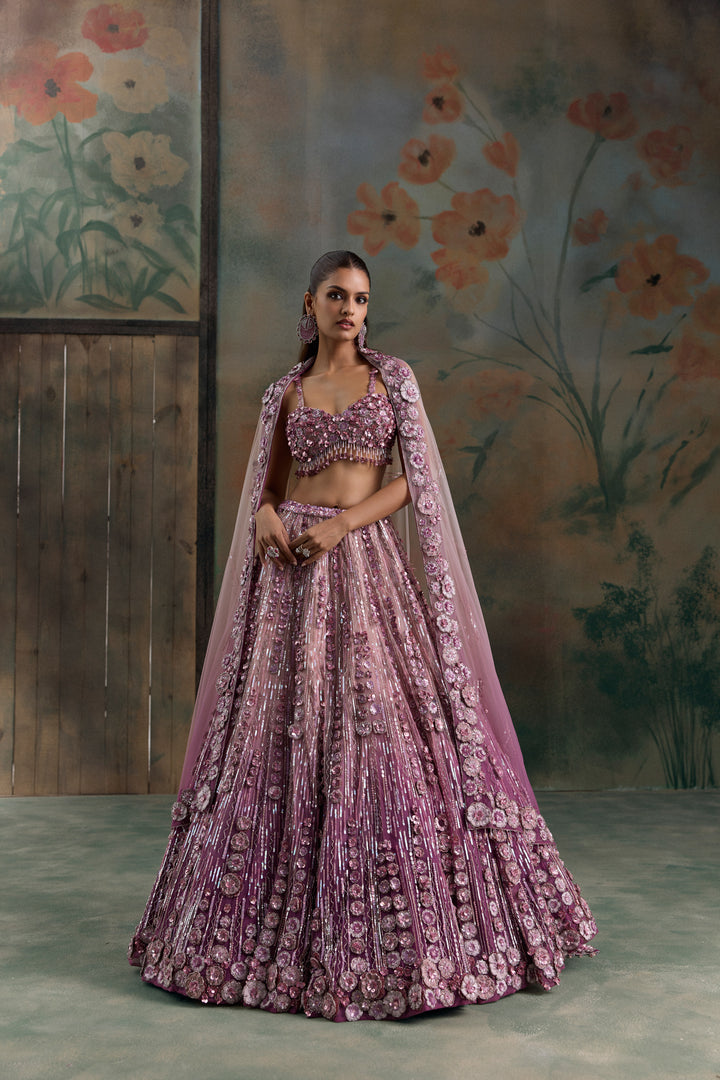 MAUVE PINK OMBRE ORELIA LEHENGA SET
