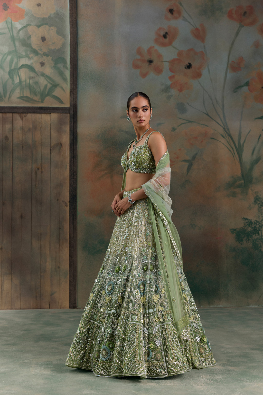 LIGHT GREEN OMBRE SYLVEN LEHENGA SET