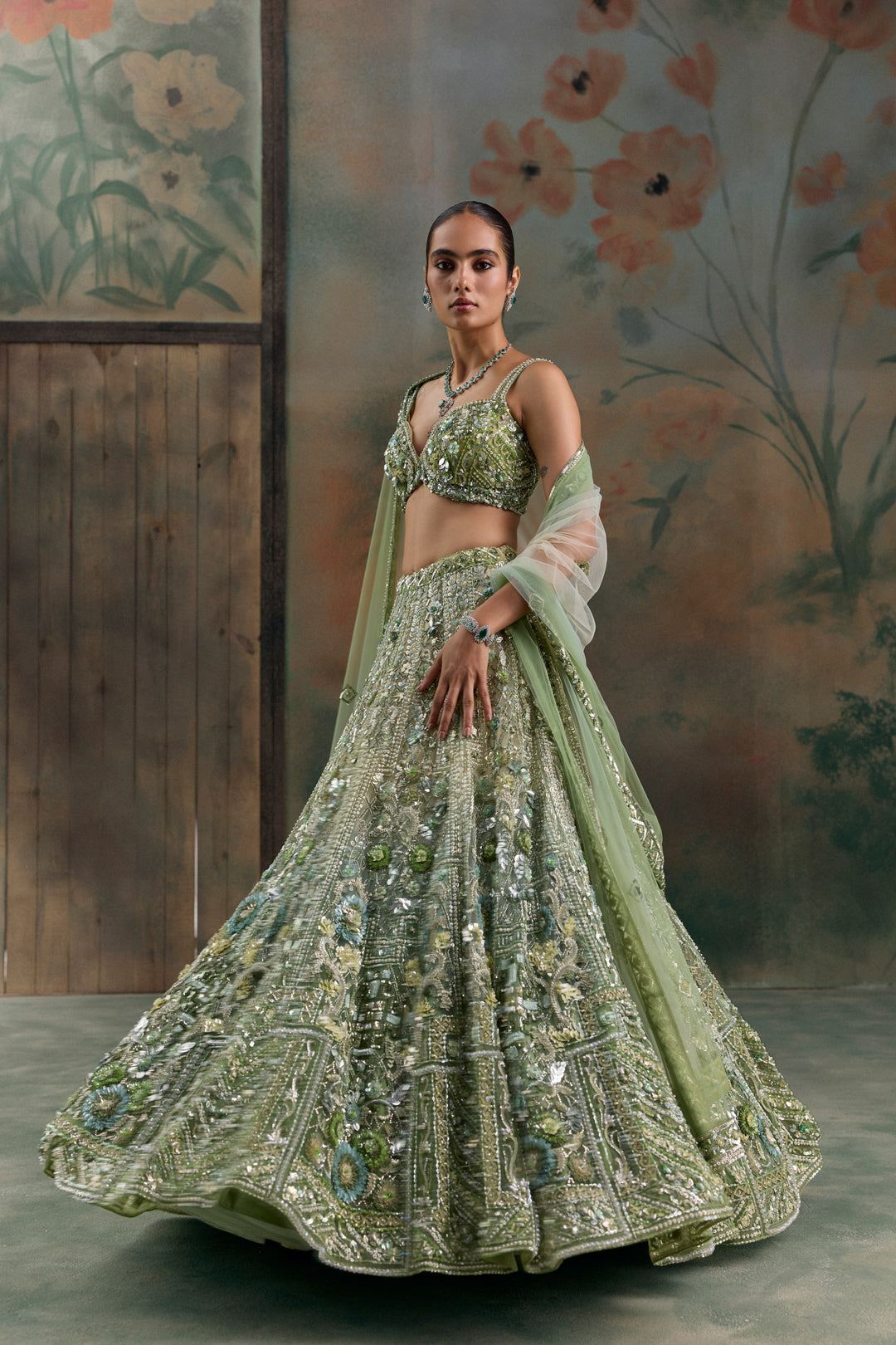 LIGHT GREEN OMBRE SYLVEN LEHENGA SET