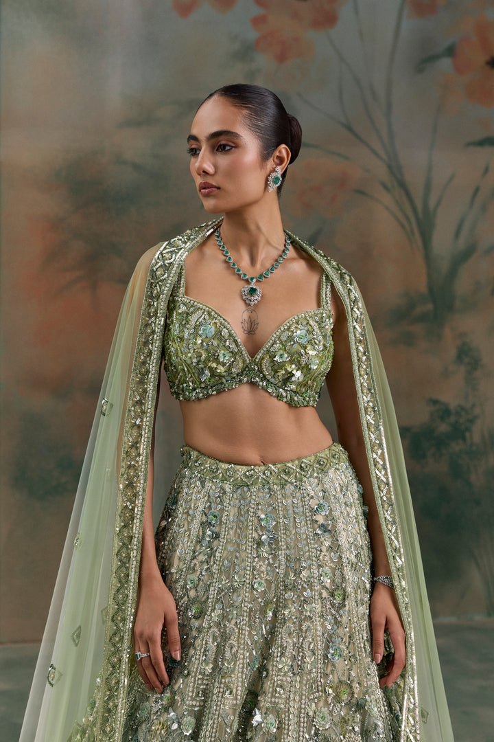 LIGHT GREEN OMBRE SYLVEN LEHENGA SET