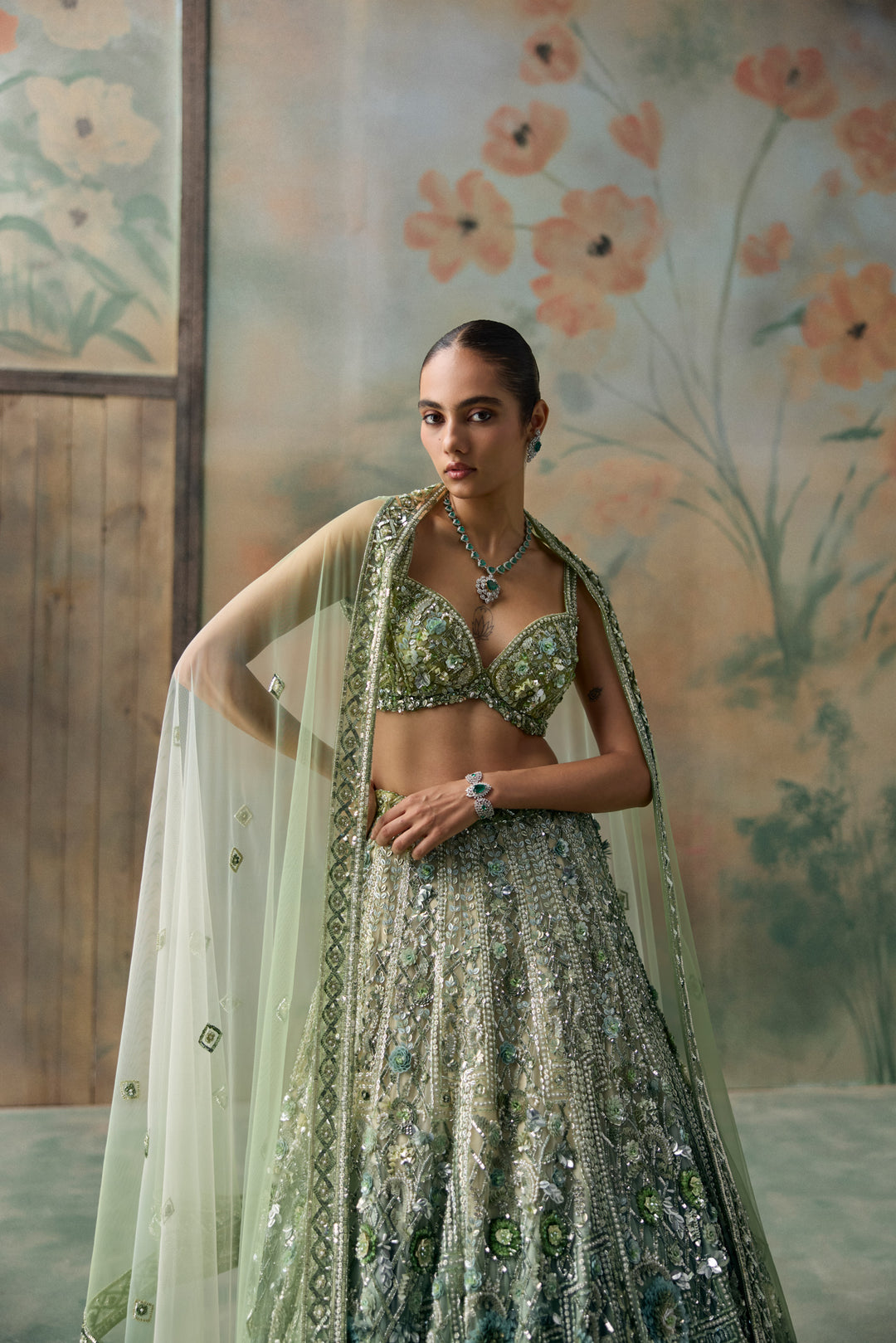 LIGHT GREEN OMBRE SYLVEN LEHENGA SET