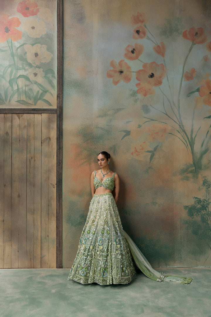 LIGHT GREEN OMBRE SYLVEN LEHENGA SET