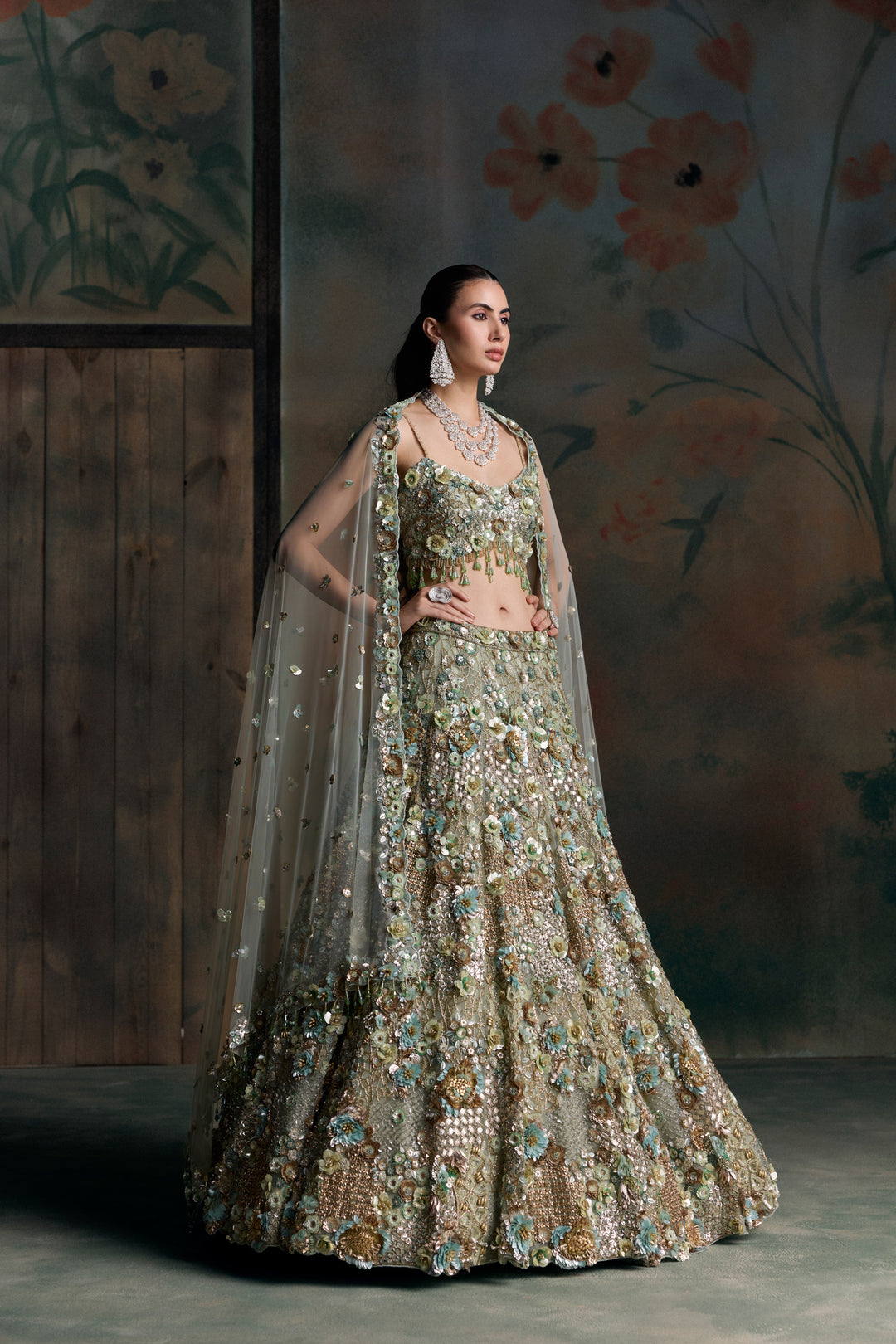 LIGHT GREEN GOLD CAELIS LEHENGA SET
