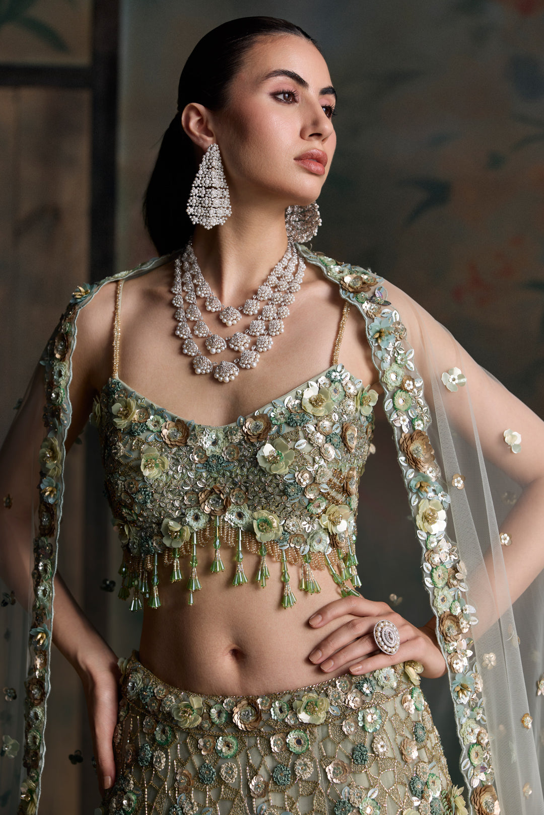 LIGHT GREEN GOLD CAELIS LEHENGA SET