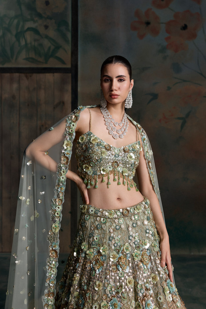 LIGHT GREEN GOLD CAELIS LEHENGA SET