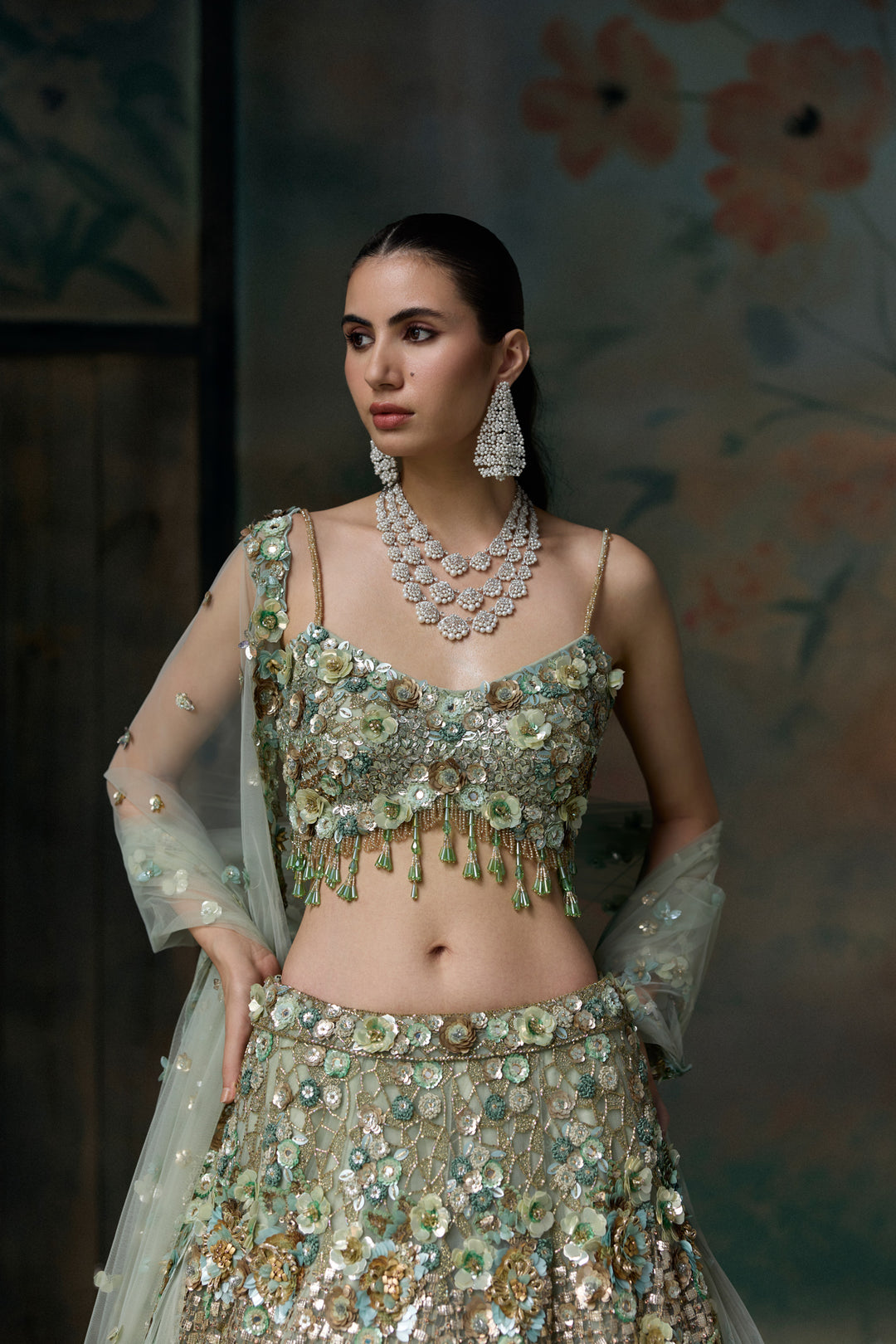 LIGHT GREEN GOLD CAELIS LEHENGA SET