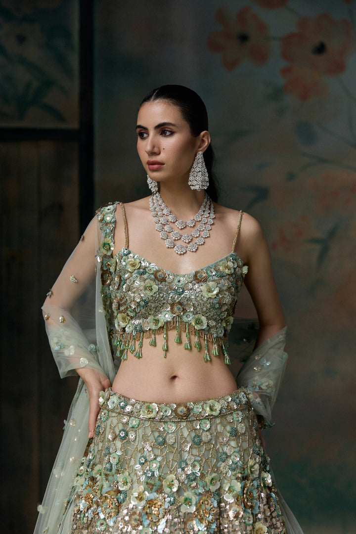 LIGHT GREEN GOLD CAELIS LEHENGA SET