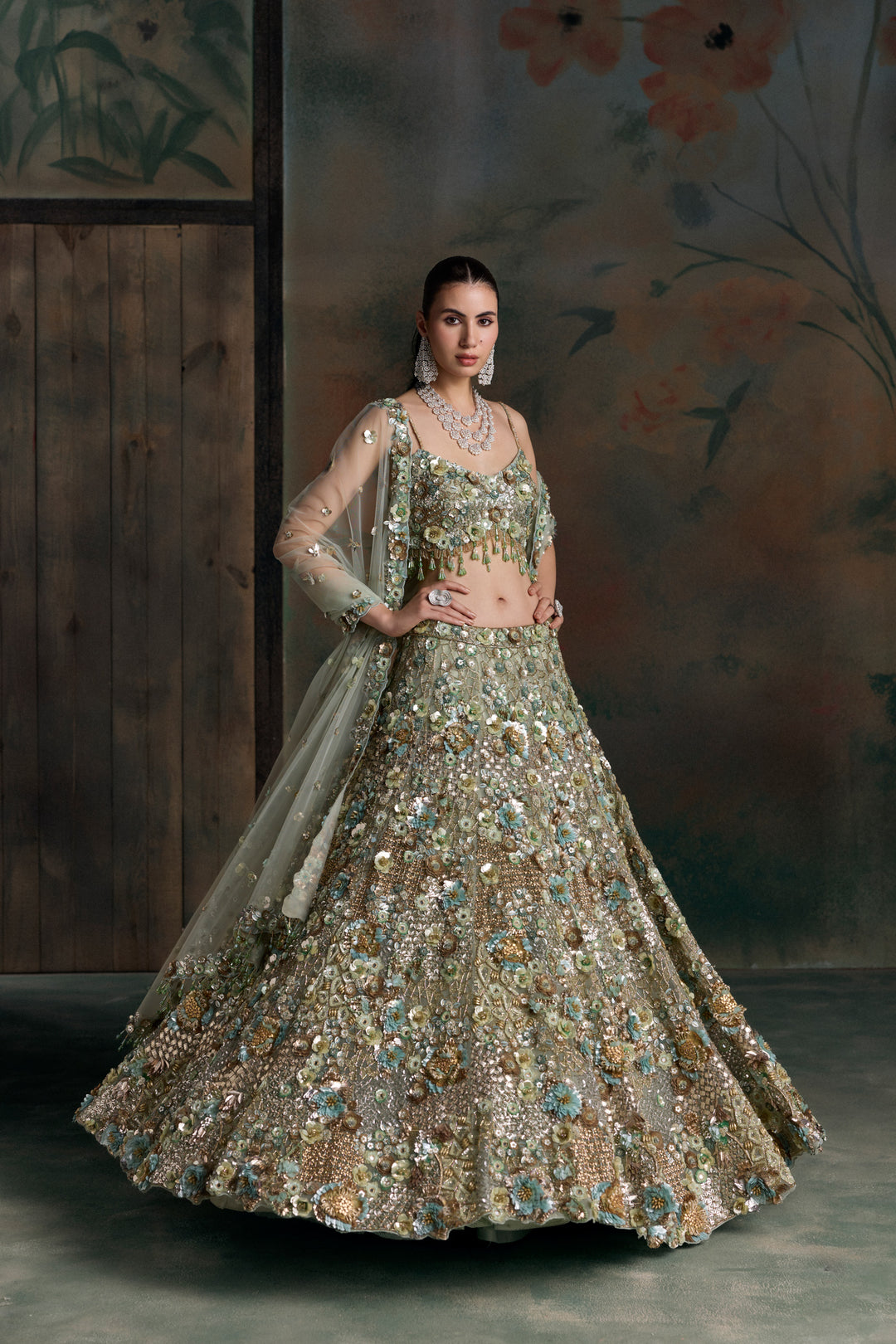 LIGHT GREEN GOLD CAELIS LEHENGA SET