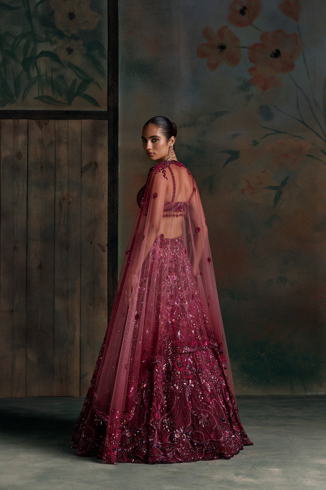 WINE PINK OMBRE CALIGO LEHENGA SET