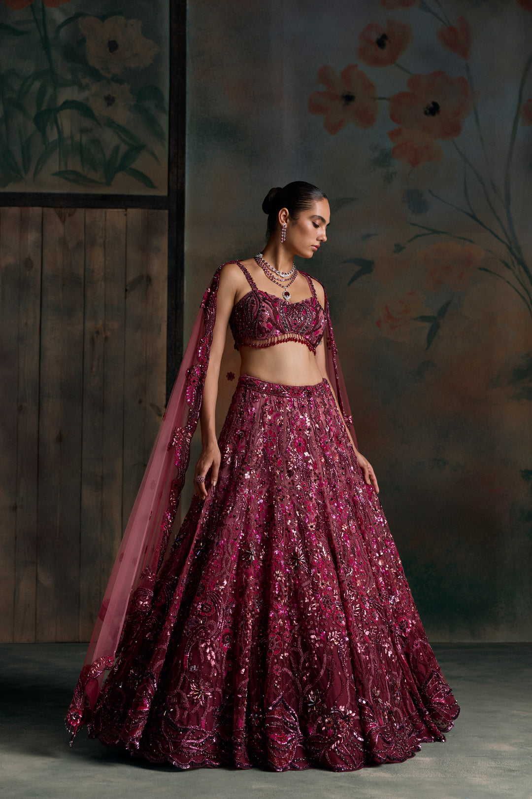 WINE PINK OMBRE CALIGO LEHENGA SET
