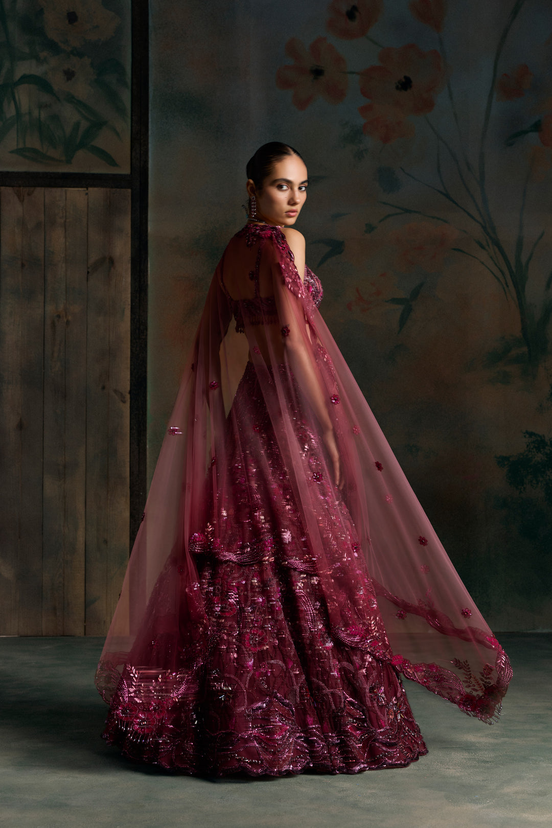 WINE PINK OMBRE CALIGO LEHENGA SET
