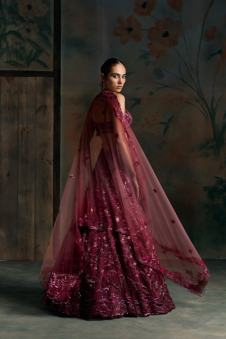 WINE PINK OMBRE CALIGO LEHENGA SET