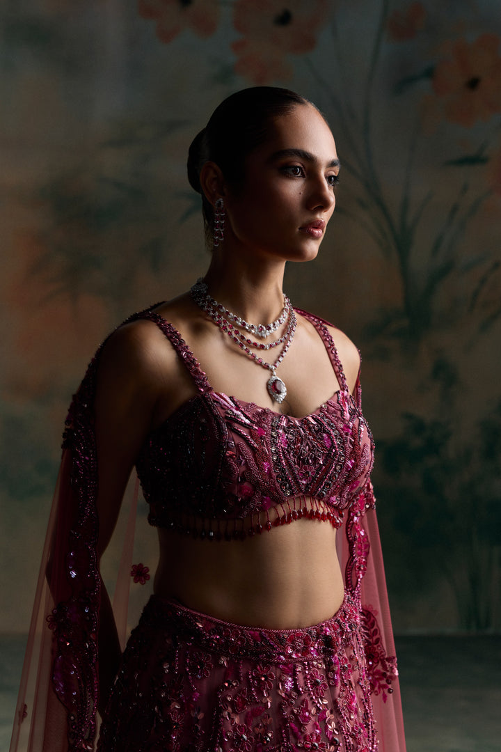 WINE PINK OMBRE CALIGO LEHENGA SET