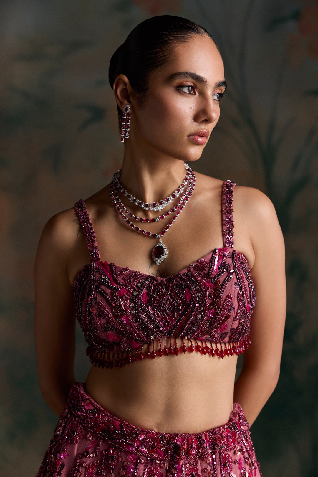 WINE PINK OMBRE CALIGO LEHENGA SET