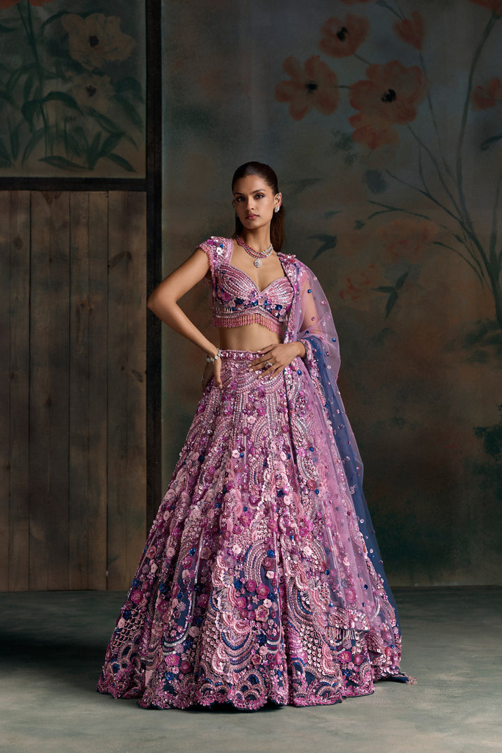 PINK NAVY MULTICOLOUR VESPER LEHENGA SET