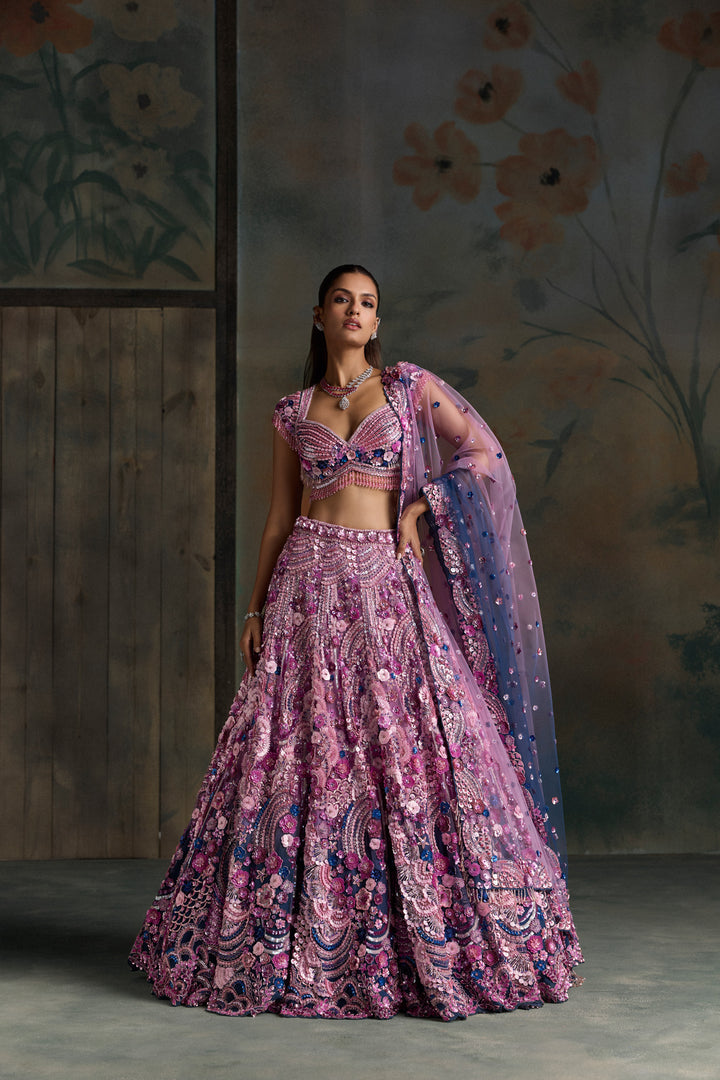 PINK NAVY MULTICOLOUR VESPER LEHENGA SET