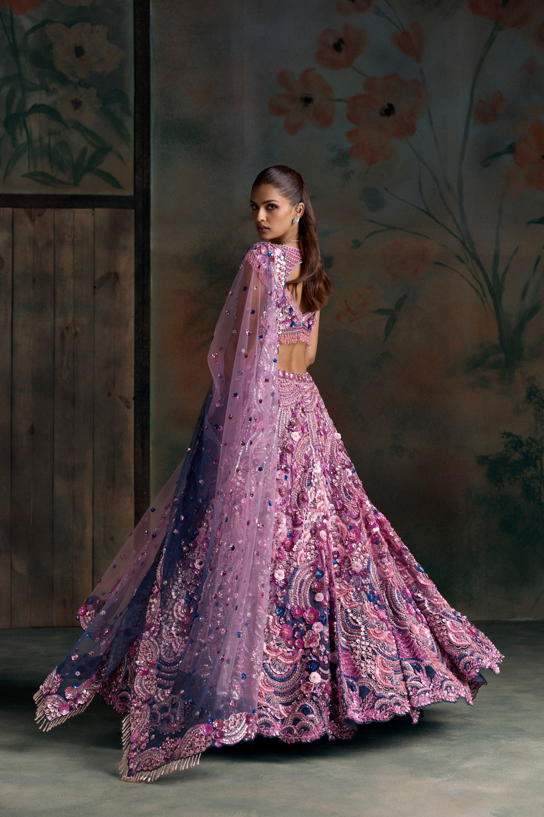 PINK NAVY MULTICOLOUR VESPER LEHENGA SET