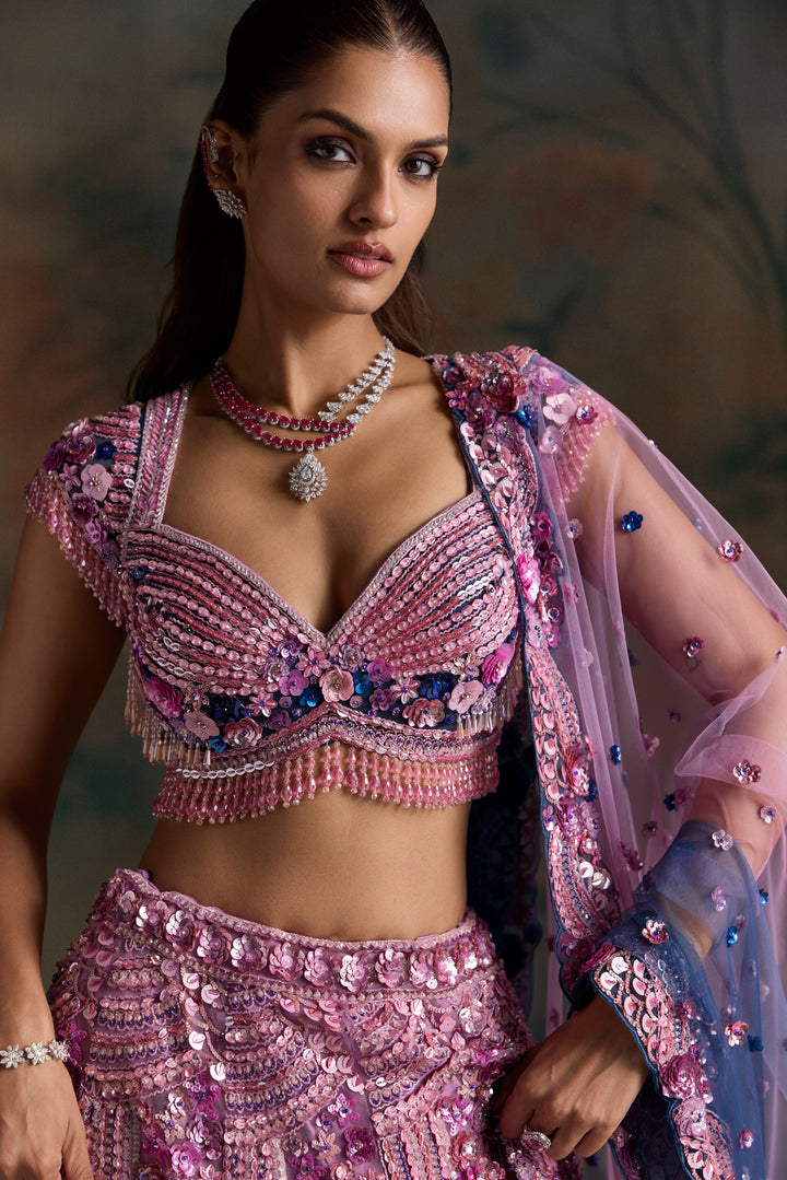 PINK NAVY MULTICOLOUR VESPER LEHENGA SET