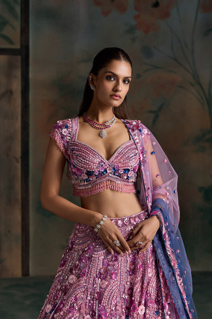 PINK NAVY MULTICOLOUR VESPER LEHENGA SET