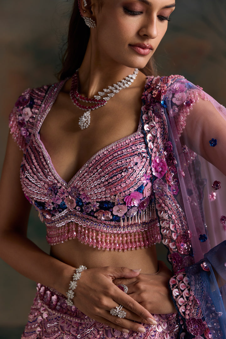 PINK NAVY MULTICOLOUR VESPER LEHENGA SET
