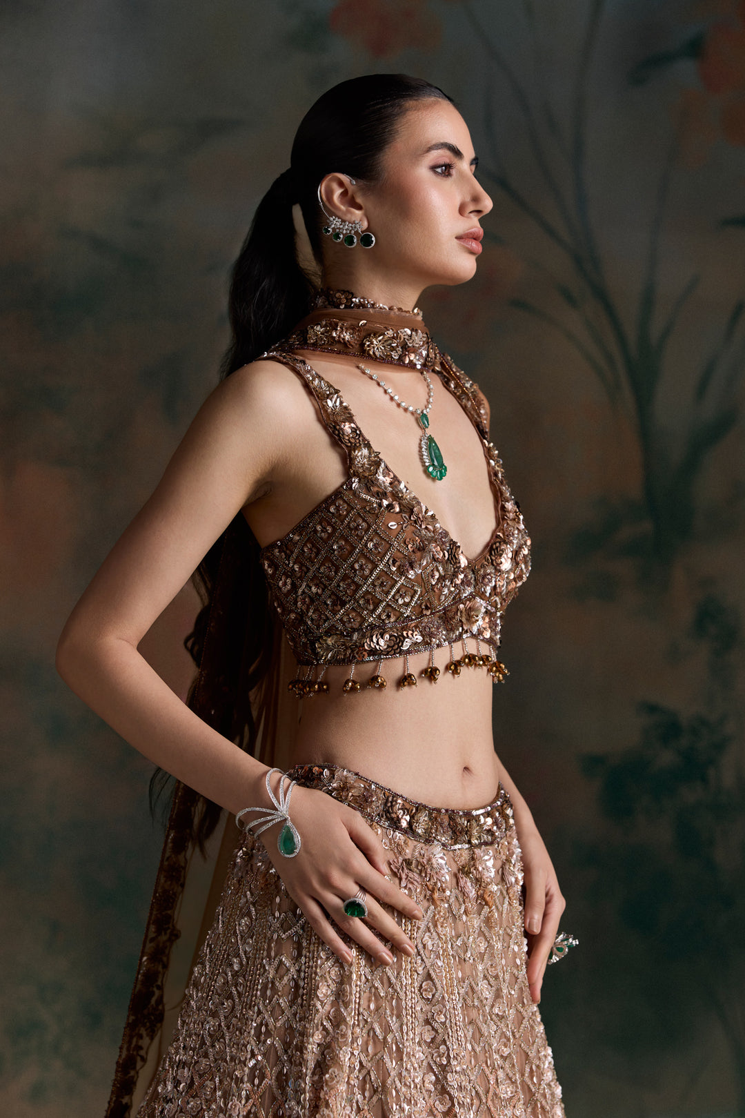 PEACH BROWN OMBRE CENDRA LEHENGA SET